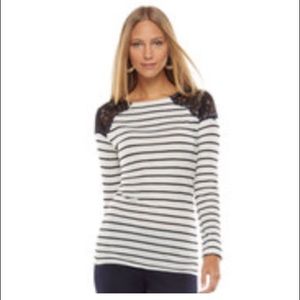 Apt 9. Lace Shoulder Long Sleeve Striped Top